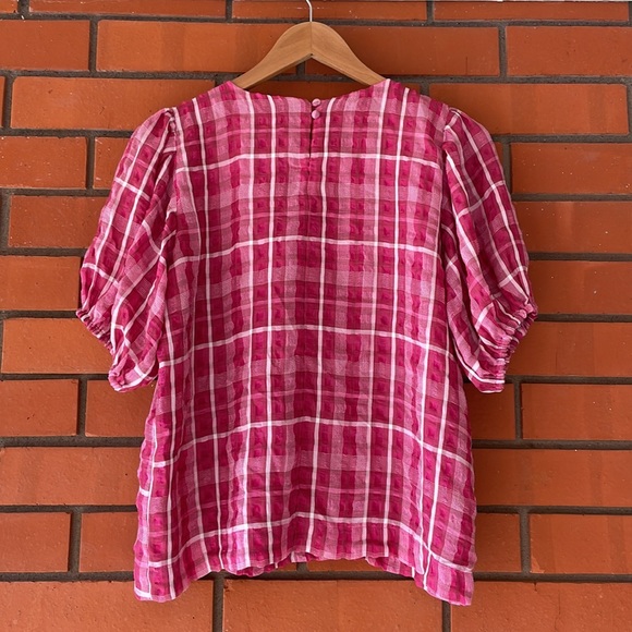 MADEWELL Women's Pink Short Sleeve Plaid Blouse Top Size Small - Picture 9 of 10